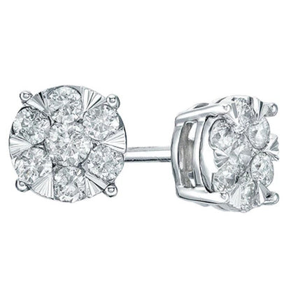 0.23 CT. T.W. Diamond Cluster Earrings in 14K White Gold