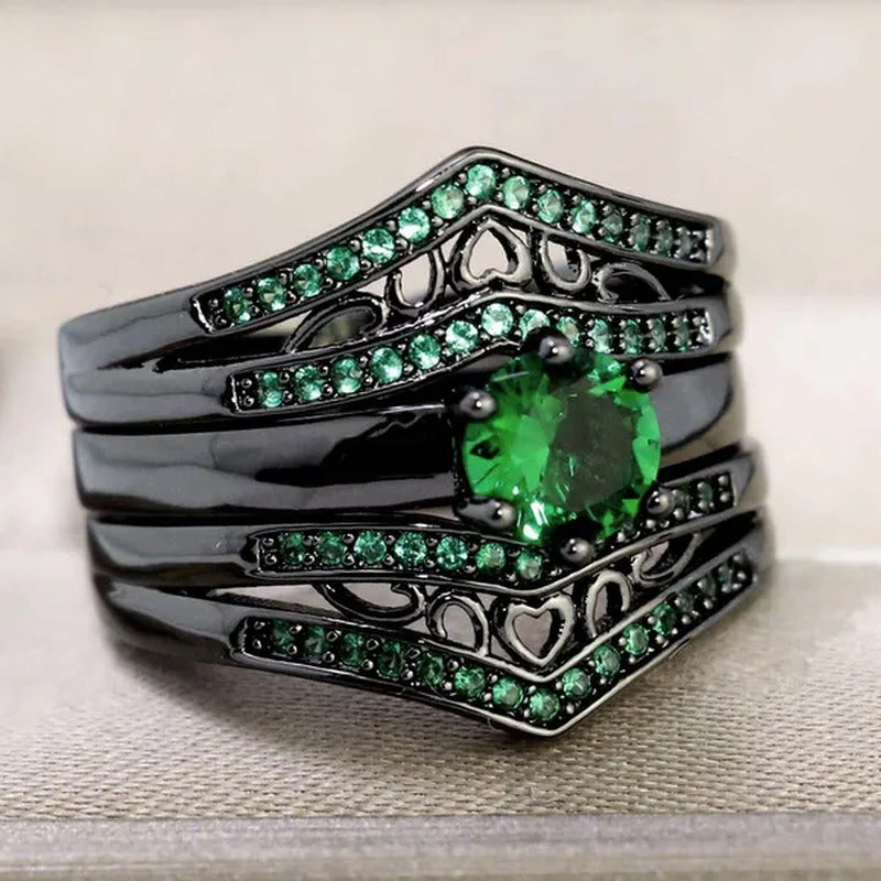 Sz6-12 Couple Rings Green Fiber Cz Titanium Steel Mens Wedding Bands Black Gold