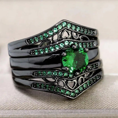 Sz6-12 Couple Rings Green Fiber Cz Titanium Steel Mens Wedding Bands Black Gold