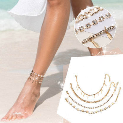 of the Rings Expanded Pearl Hollow Love Diamond Chain Anklet Four Piece Beach An