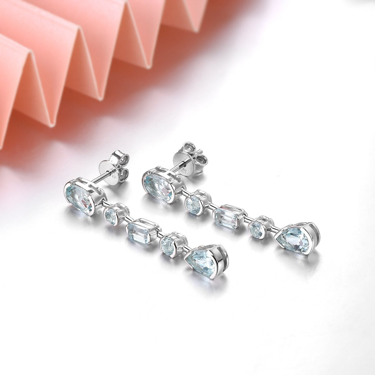 Natural Aquamarine Sterling Silver Drop Earrings 3.5 Carats Light Blue