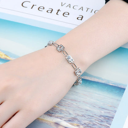 Genuine Aquamarine Solid Silver Bracelet S925 Natural Light Blue Gemstone