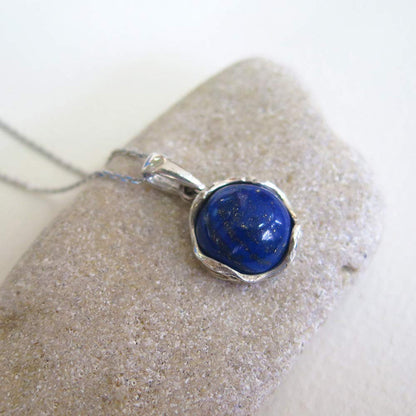 925 Sterling Silver Lapis Lazuli Necklace - Dainty 12Mm Deep Dark Blue Genuine L