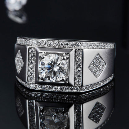 One Carat Row Diamond Moissanite 925 Silver Men'S Wedding Ring
