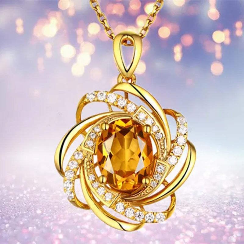 Exquisite Fashion Creativity Sapphire Flower Necklace Spiral Diamond Pattern Pen