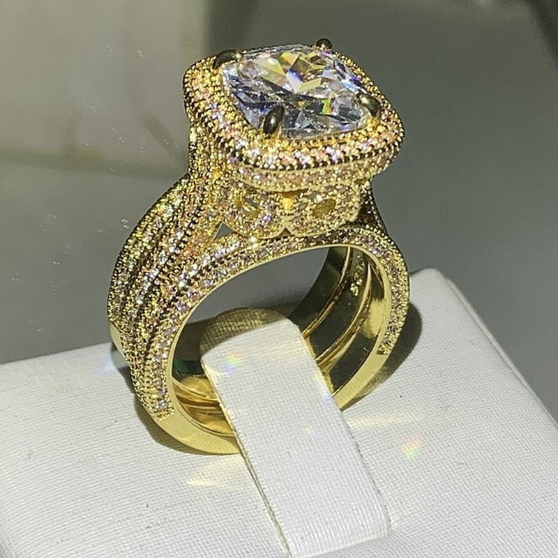 18K Rose Gold Vintage 3-In-1 Diamond Cz Ring Set 925 Sterling Silver Jewelry