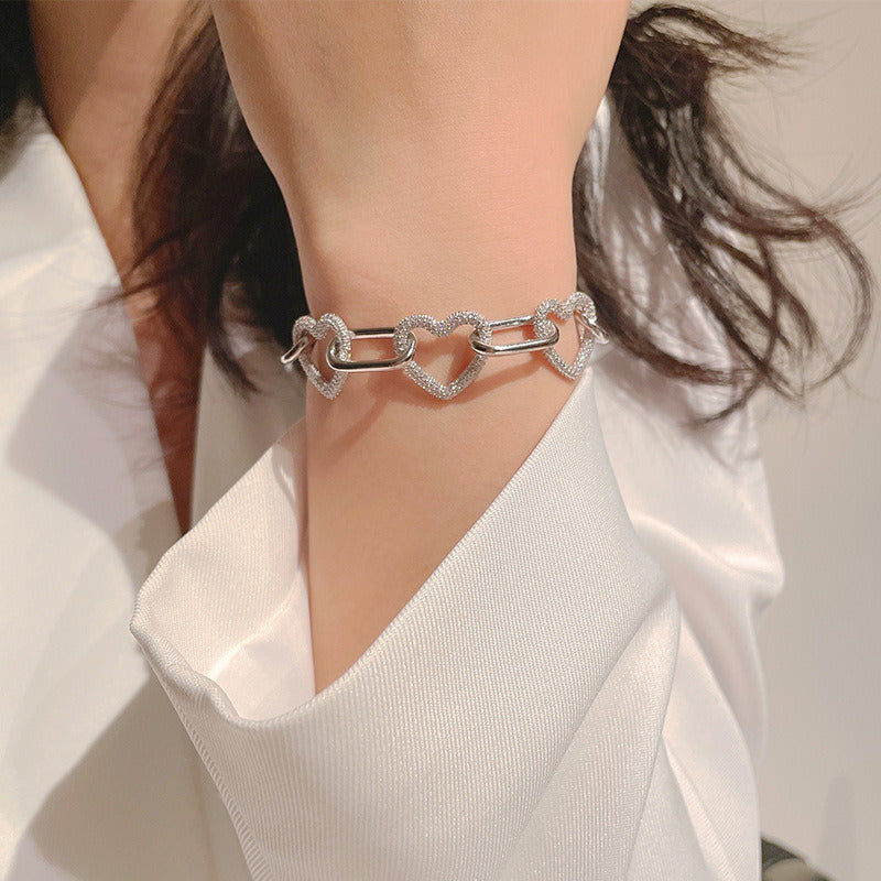 Chain Full of Diamond Love Bracelet Women Sterling Silver