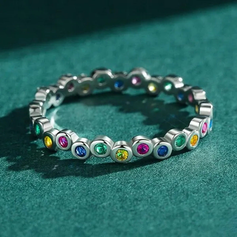 Dainty Fashion Colorfuls Gemstone Silver Plated Rings for Women Bridal Wedding T