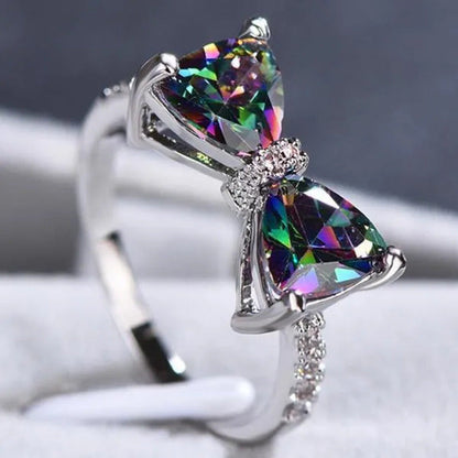 New Cute Women Ring 925 Sterling Silver Bowknot Topaz Rings Girl Daily Casual Pa