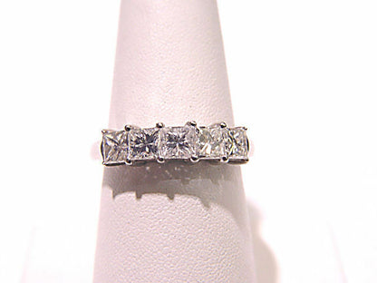 1.52 CT PRINCESS SHAPE 5 STONES COMMON PRONG SET BAND PLATINUM DIAMOND BAND RING