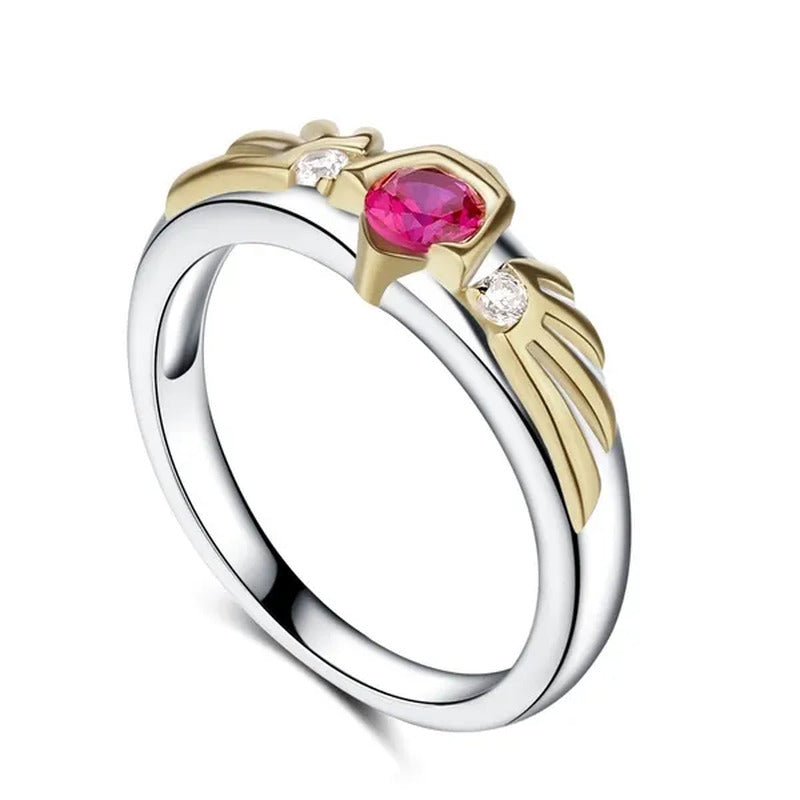 Gorons Ruby Hylian Crest Symbol Inspired Link Engagement Wedding Crystal Ring