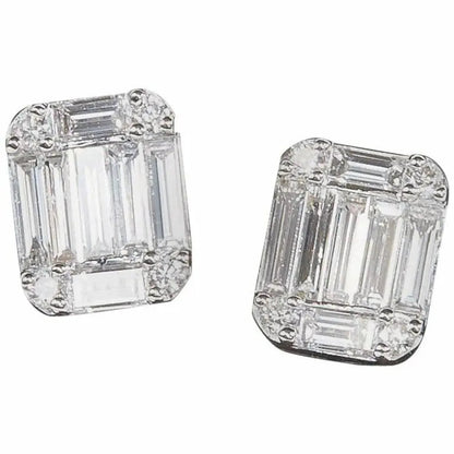Emerald Cut Diamond Illusion Stud Earrings 1.01  ct F VS1.\/2 18 k white gold
