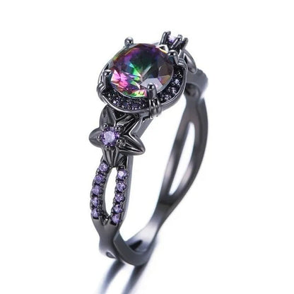Bamas Mystic Rainbow Fire Topaz Flower Ring Purple Amethyst Black Gold Color Jew