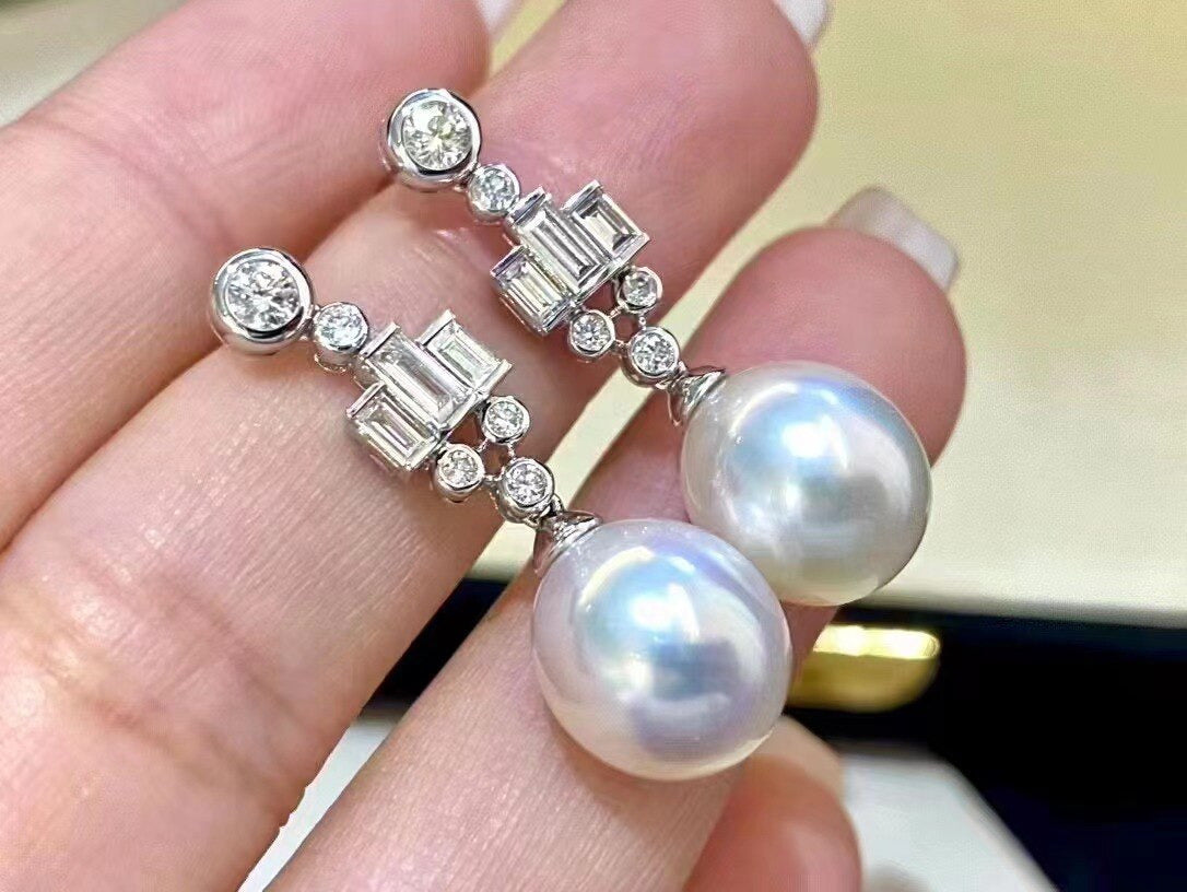 MJ Pearl Earrings Fine Jewelry 925 Sterling Silver round 10-11Mm Nature Fresh