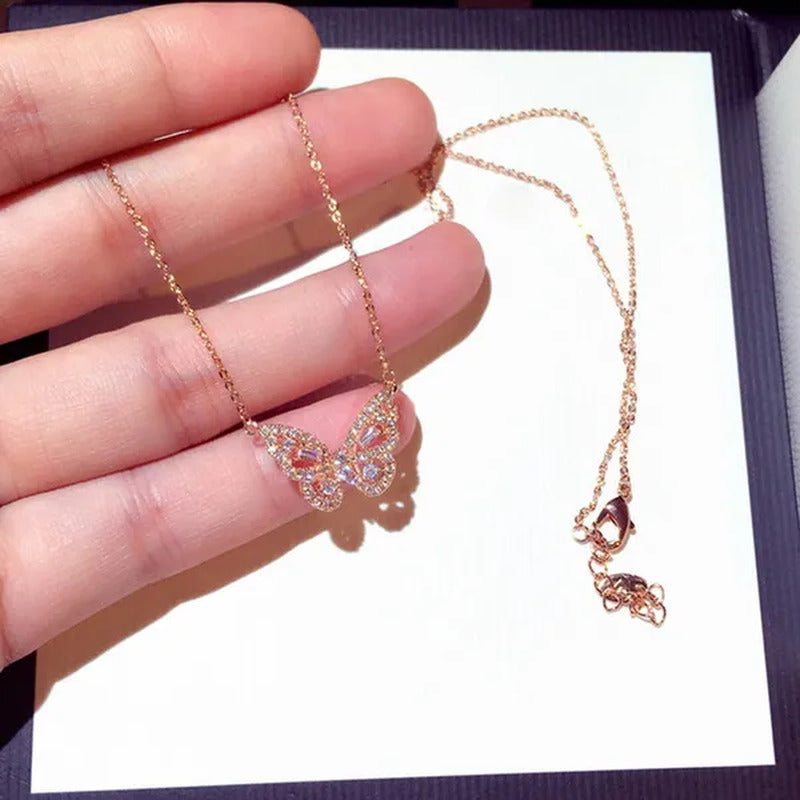 Necklace with Butterfly Pendant Rose Sparkling for Wedding or Valentine'S Gift