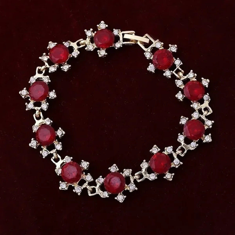 YOHAPP Gold Plated Women Fashion Red Ruby Square Shape Bracelet Jewelry