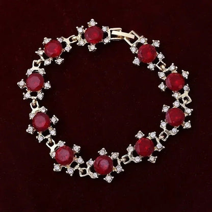YOHAPP Gold Plated Women Fashion Red Ruby Square Shape Bracelet Jewelry