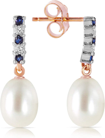 Galaxy Gold GG 8.3 Carat 14K Solid Rose Gold Diamond Sapphire Earrings Dangling