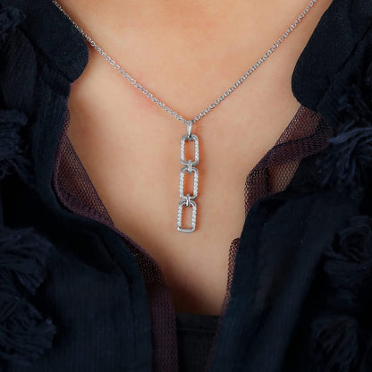 Elmas 1/6Ct round White Diamond 925 Sterling Silver Bar Link Drop Pendant Neckla