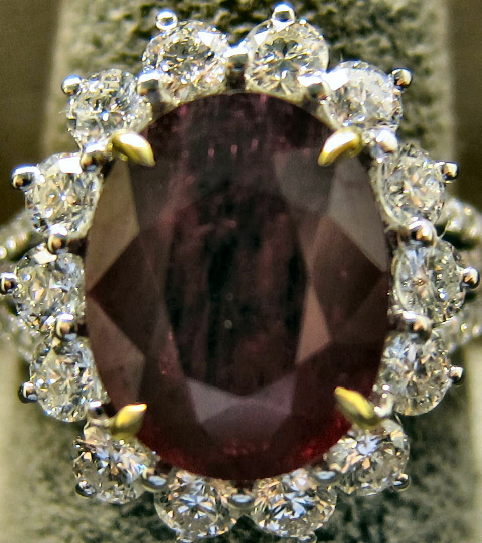 Ruby 6.03 ct oval shape and diamond ring white gold