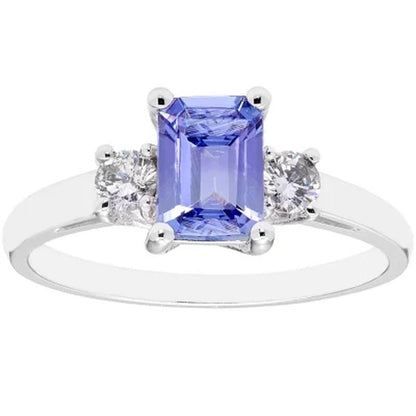 Three Stone Octogonal Tanzanite Ring with .20CT. T.W. Diamond Set in 14K Gold