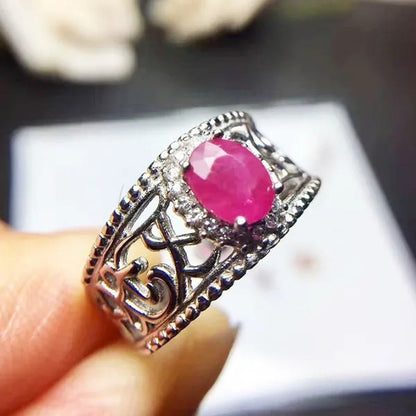 Vintage Ruby Ring 5 Mm * 6 Mm Natural Africa Ruby Silver Ring Solid 925 Sterling