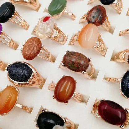 Mixed Wholesale 20Pcs/Gold-Plated Natural Gem Ring Printing Rose-Gold Women'S Je