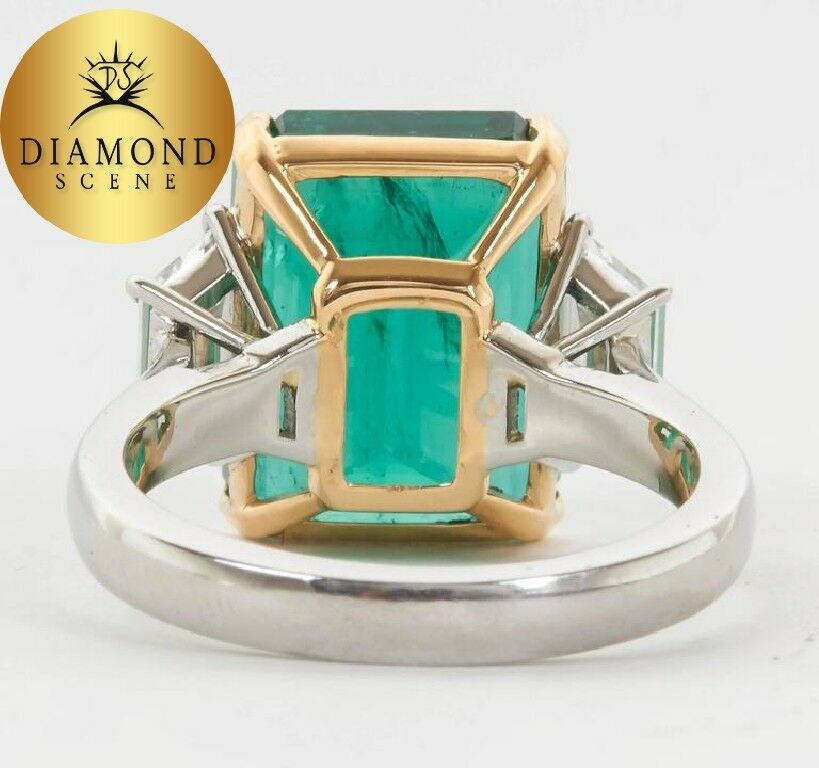 Vivid GIA Cert Emerald Diamond Gold Platinum Ring