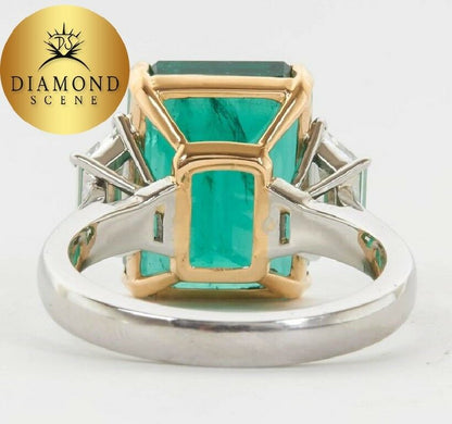 Vivid GIA Cert Emerald Diamond Gold Platinum Ring