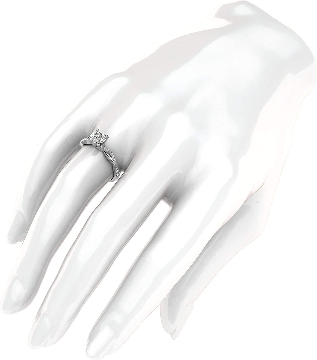 Solid 14K White Gold 4-Prong Petite Twisted Vine Simulated 1.0 CT Diamond Engage