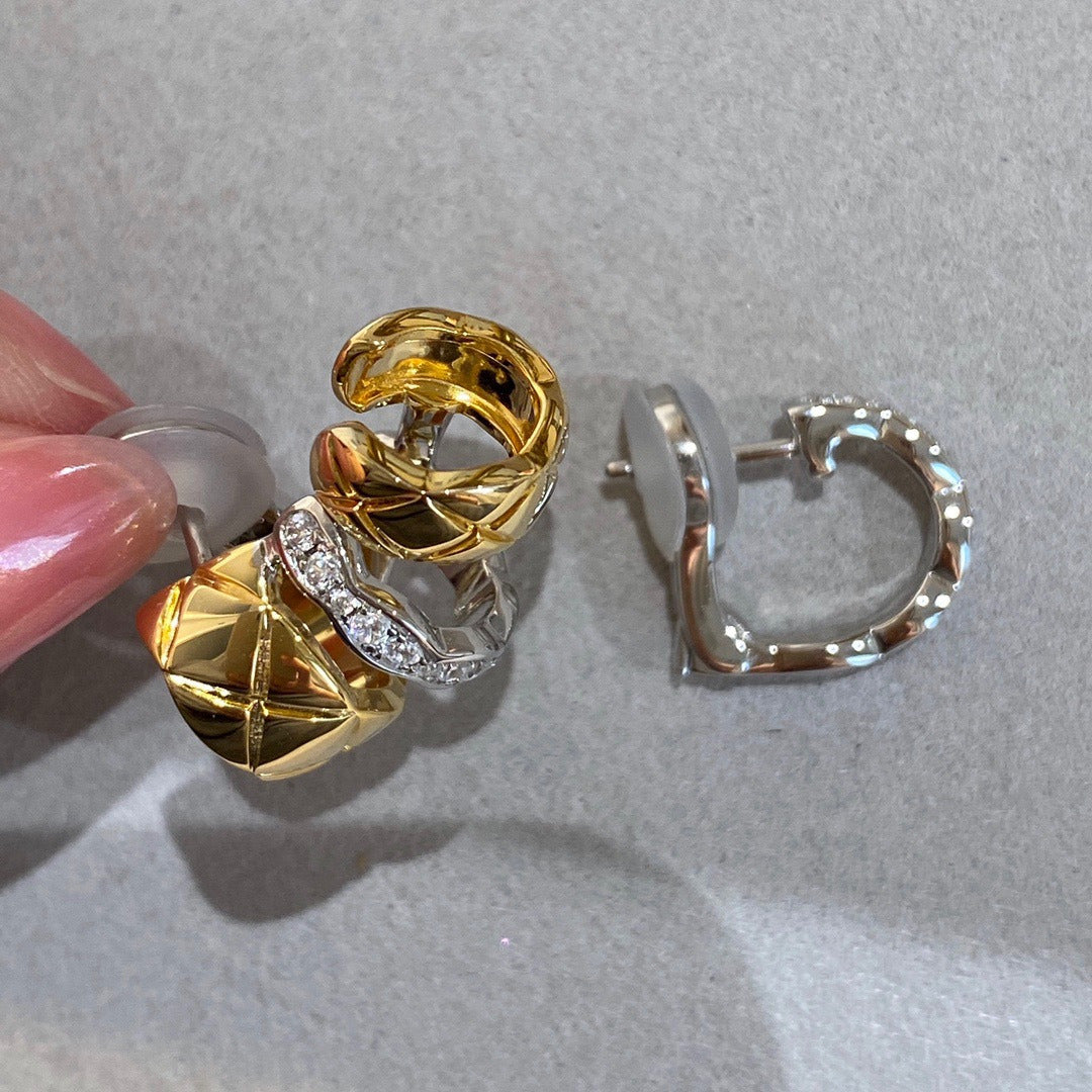 Diamond Check X Letter Asymmetrical Diamond Earrings