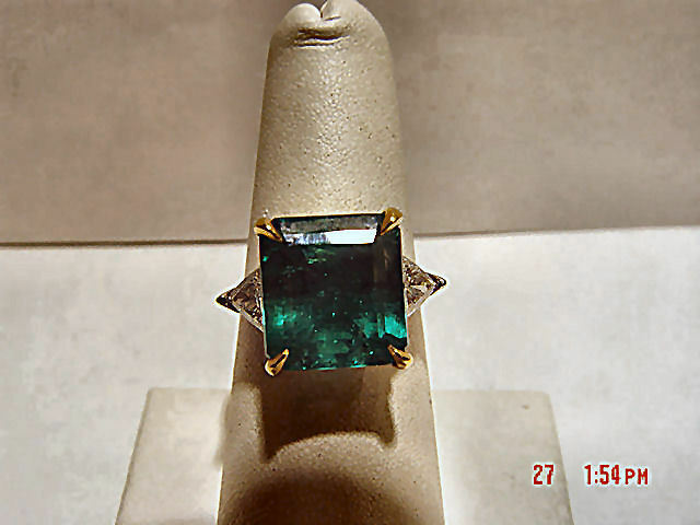 CERTIFICATE EMERALD SQUARE RING DIAMOND TRILLION SHAPE