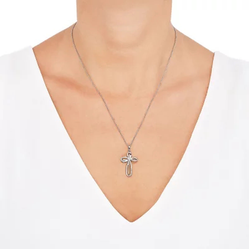 Diamond Cross Pendant in Sterling Silver and 14K Yellow Gold
