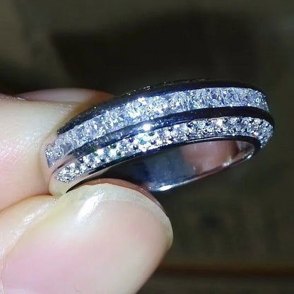 2Pcs Set Princess 925 Sterling Silver White Sapphire & Diamond Wedding Ring