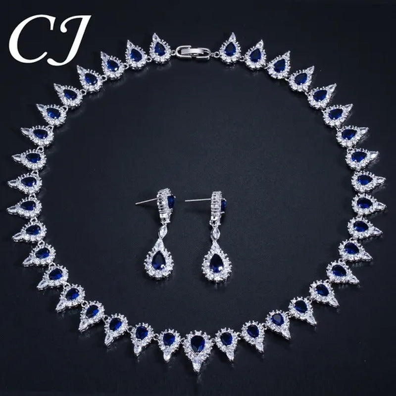 CANDICE White Gold Plating Sparkling Cubic Zirconia Diamond Choker Necklace Sets