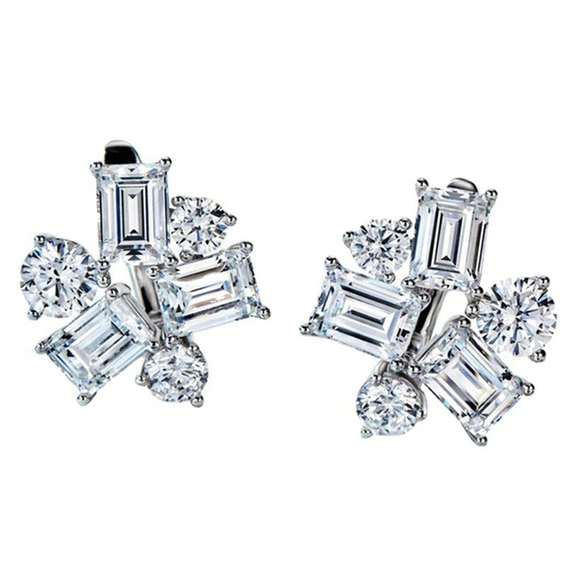 Luxury 925 Sterling Silver Emerald Cut Created Moissanite Gemstone Studs Earring