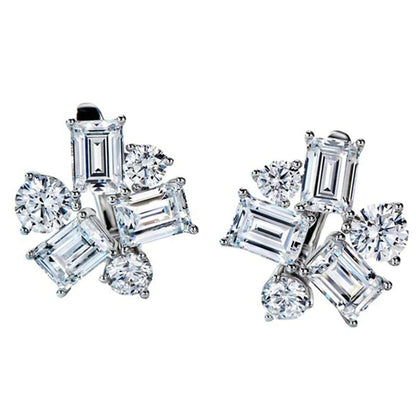 Luxury 925 Sterling Silver Emerald Cut Created Moissanite Gemstone Studs Earring