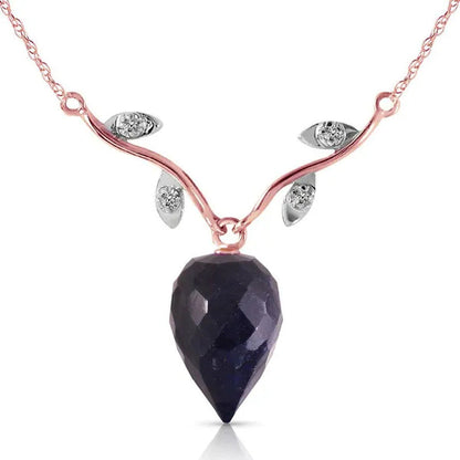 14K Solid Gold Necklace with Diamonds and Briolette Sapphire