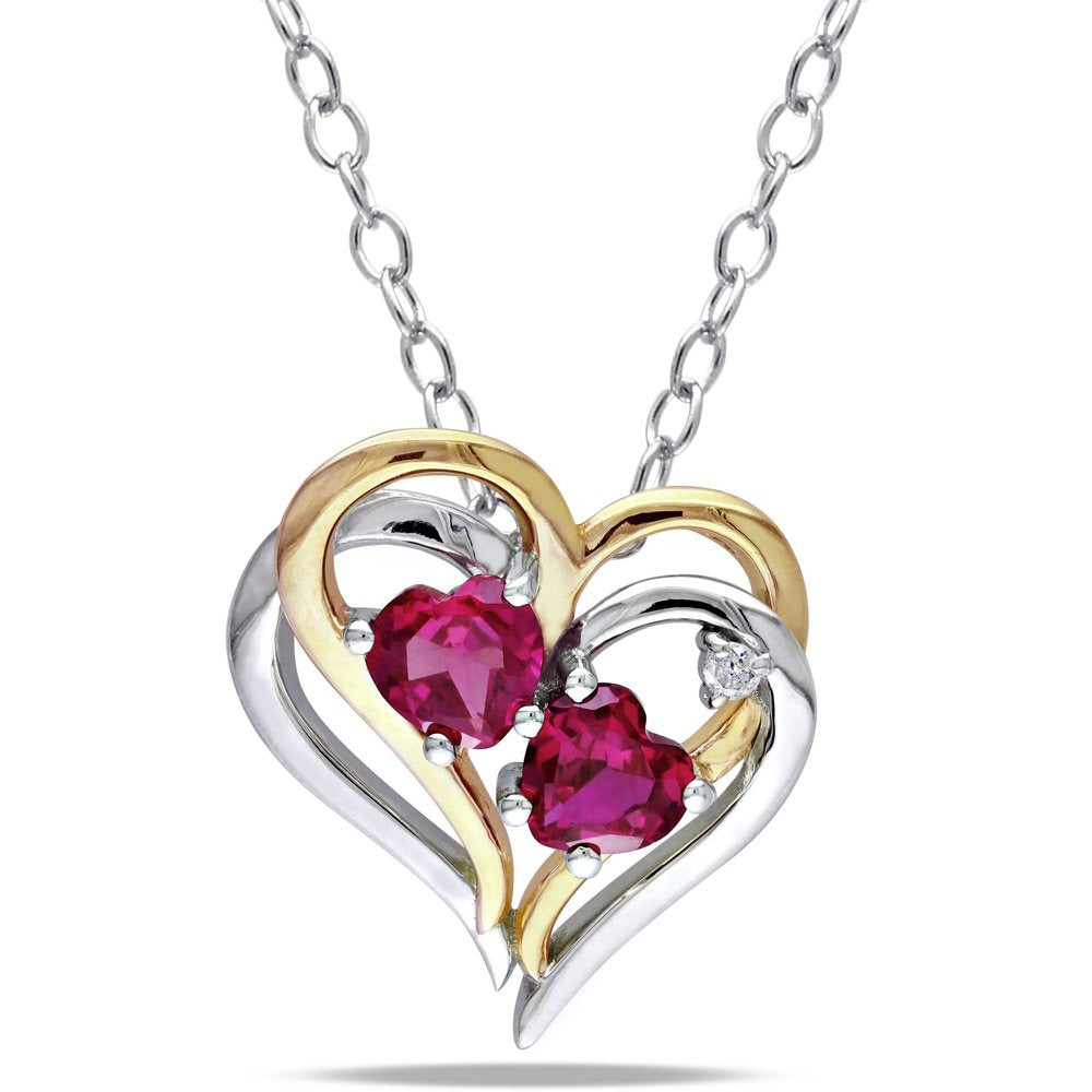 Miabella Women'S 1-1/6 Carat T.G.W. Heart-Shape Created Ruby and Round-Cut Diamo