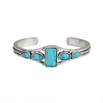 Women Vintage Jewelry Soild Sterling Natural Gemstone Turquoise Bracelet Adjusta