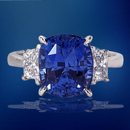 GIA Certified 8.04 Carat Cushion Cut Blue Sapphire Diamond Gold Ring
