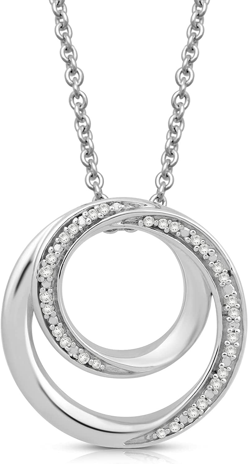 Sterling Silver Natural White round Diamonds Pendant Necklace, 18" Rolo Chain