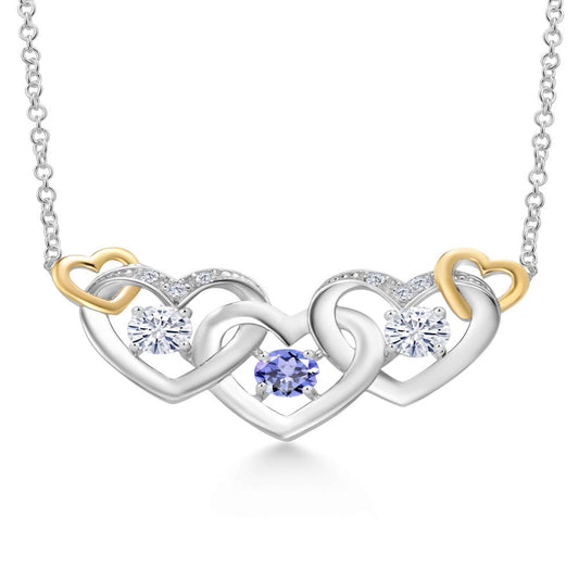 925 Silver and 10K Yellow Gold Lab Grown Diamond Pendant Necklace Tanzanite Crea
