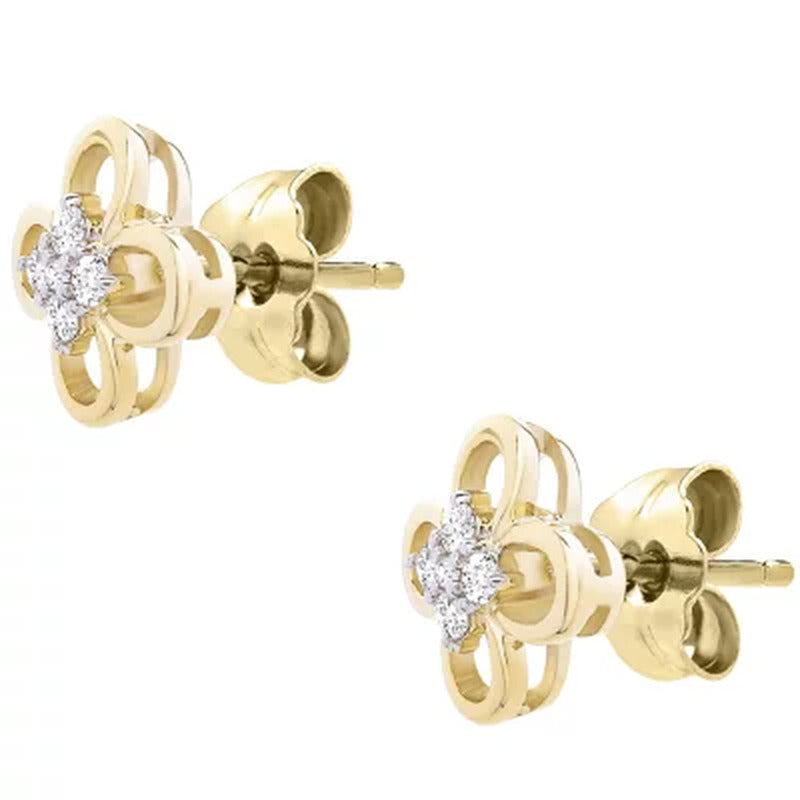 0.10 CT. T.W. 14K Yellow Gold Flower Clover Stud Earrings (I-I1)