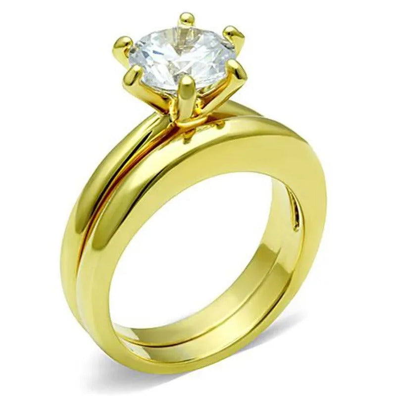 Women'S Stainless Steel 316 2.05 Carat Zirconia Gold Plated Wedding Ring Set Siz