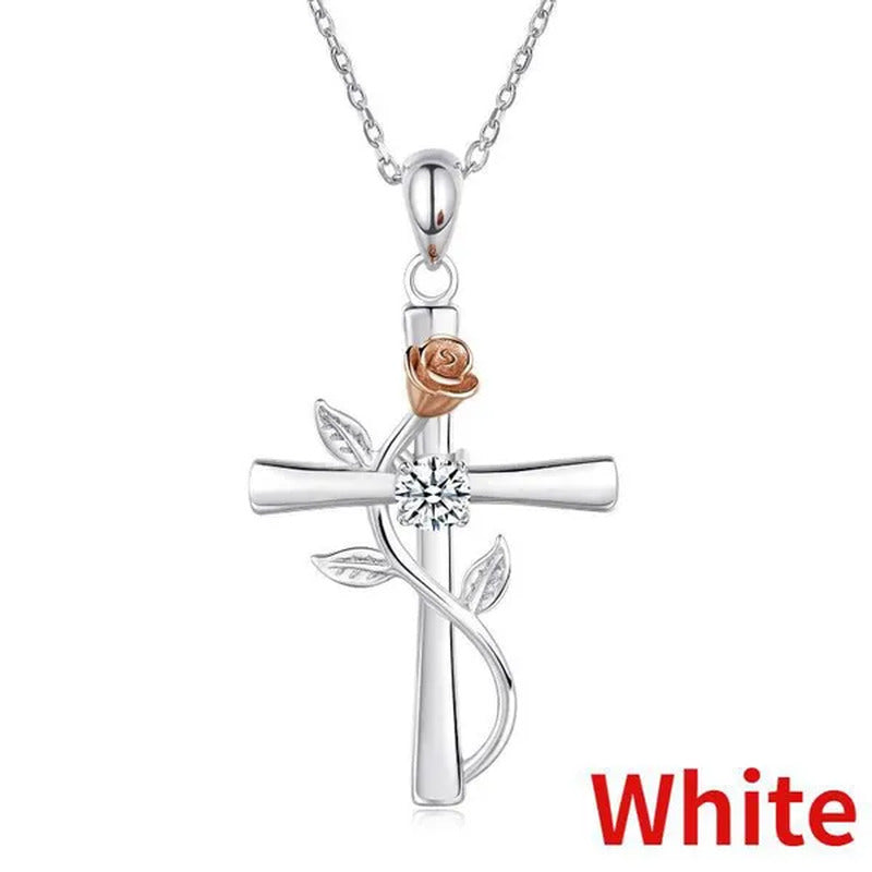 Trendy 925 Sterling Silver Flower Cross Necklace for Women Engagement Wedding Ac