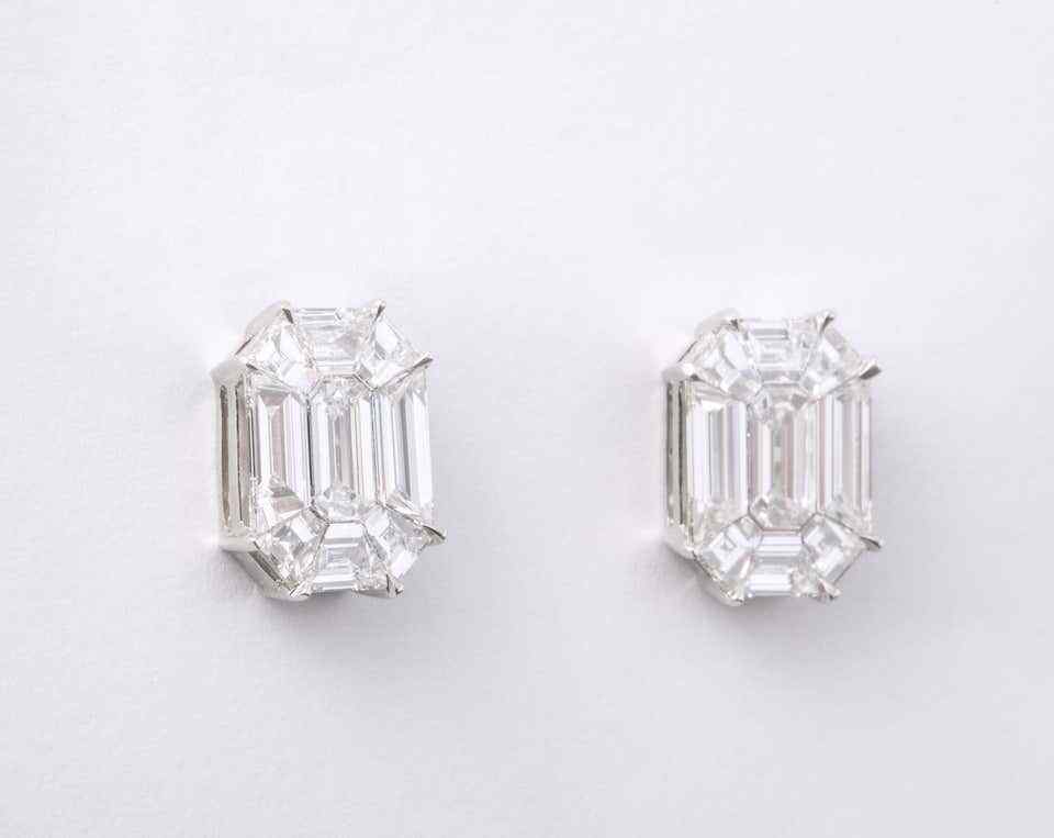 Emerald Cut Diamond Studs Illusion Set