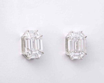 Emerald Cut Diamond Studs Illusion Set