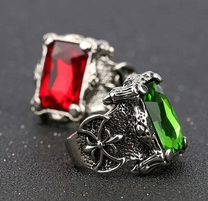 European Fashion Men'S Retro Style Big Gemstone Rings Elegant Ruby Finger Ring f