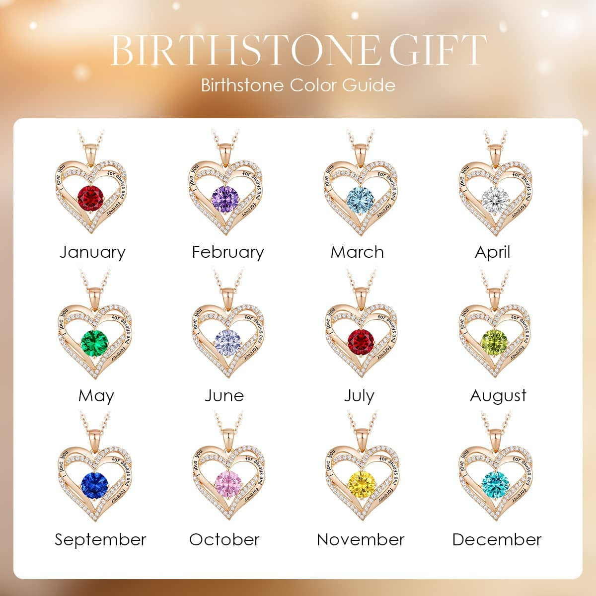 Forever Love Heart Pendant Necklaces for Women 925 Sterling Silver with Birthsto